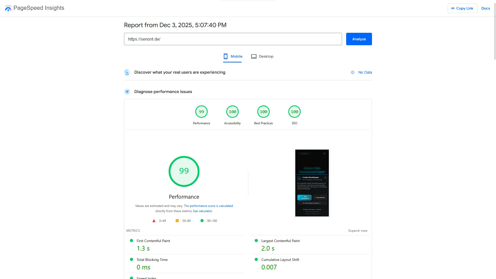 PageSpeed Mobile Score