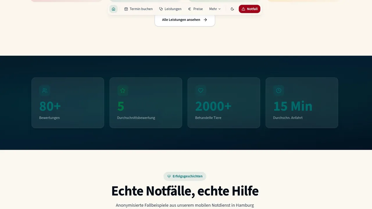 VetCar24 – 80+ Google-Bewertungen, 5 Sterne, 2000+ behandelte Tiere, 15 Min. Anfahrt