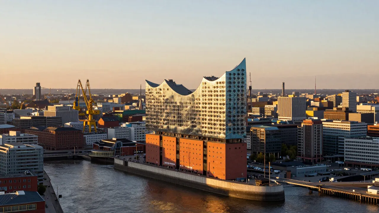 Hamburg Skyline mit Elbphilharmonie bei Sonnenuntergang - Standort der Digital Agentur Senorit