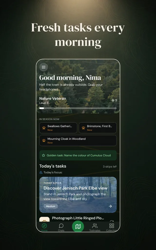 Glenby App: Tagesansicht mit frischen Naturaufgaben