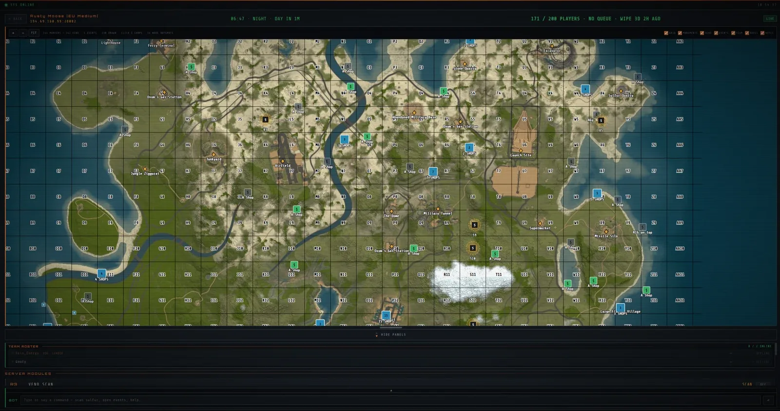 RustPocket Desktop-App: Live-Karte mit 144 Markern und 142 Vending-Maschinen