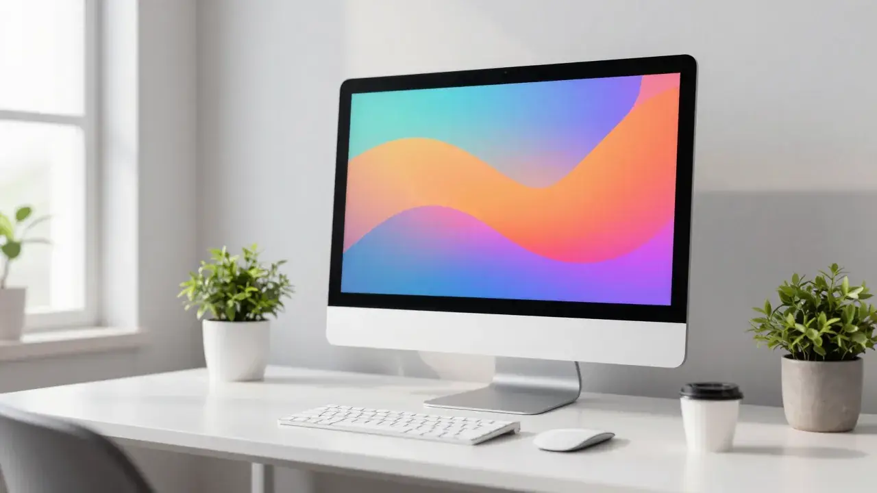 Moderner Webdesign-Arbeitsplatz mit Monitor und kreativer Büroatmosphäre in Hamburg